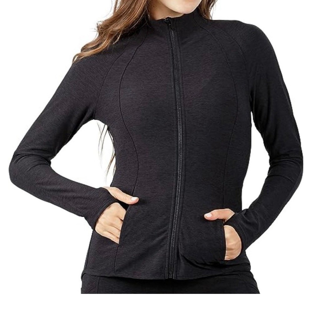 Yogalicious‎ Lux Black Full Zip Jacket Women's Size L Thumbholes Athleisure